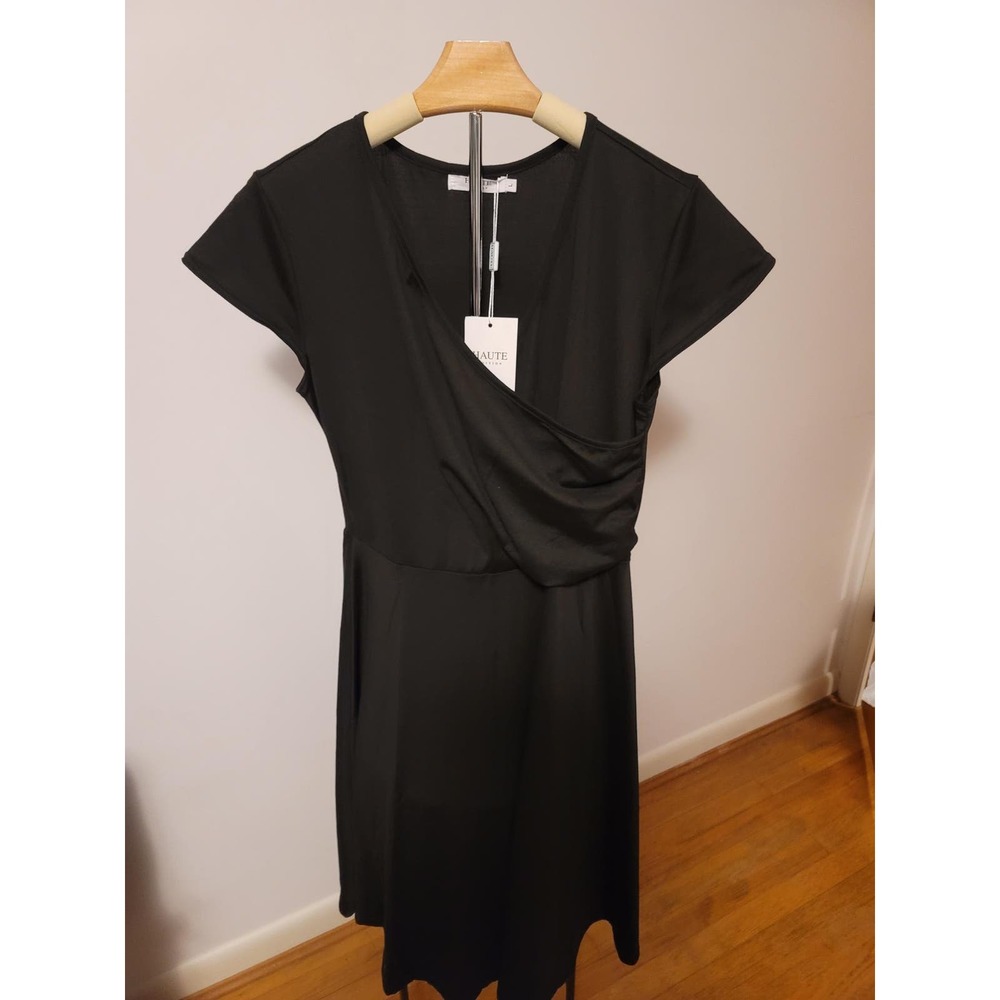 New with tags Haute Edition Faux Wrap Black Dress Womens Large